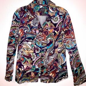 Additions by Chicos Size 0 Small Cotton Spandex Modern Print Button Down Shirt